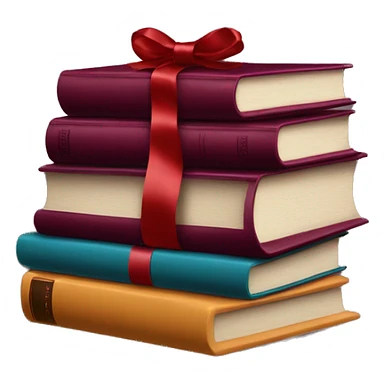 A stack of books is burgundy a ribbon sticker