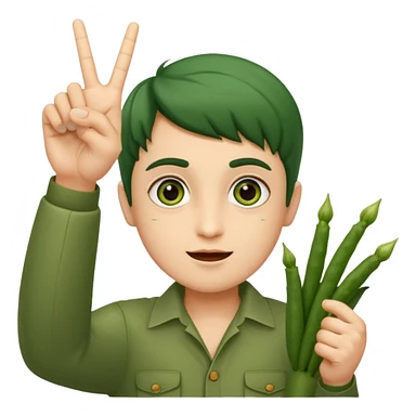 bhindi with big eyes antwo hands showing vitory sign sticker