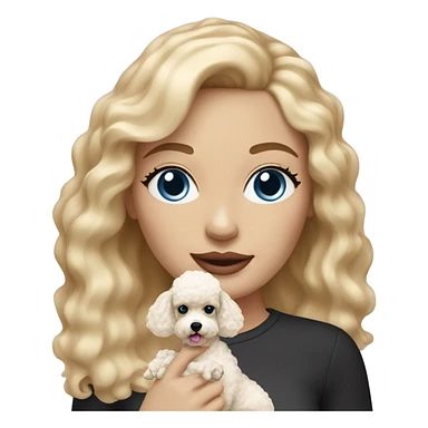 woman with  blonde hair and blue eyes is holding a cream poodle  sticker