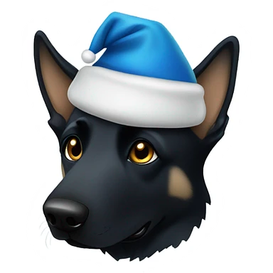 All black German shepherd with blue Santa hat sticker