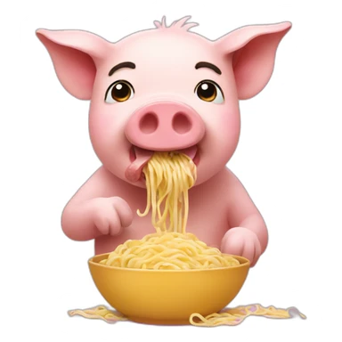 pig eating noodles sticker