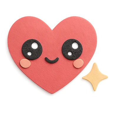 kawaii soft red heart with big shiny eyes and pastel sparkle, no arms, no legs, full body, soft pastel kawaii paper craft style sticker