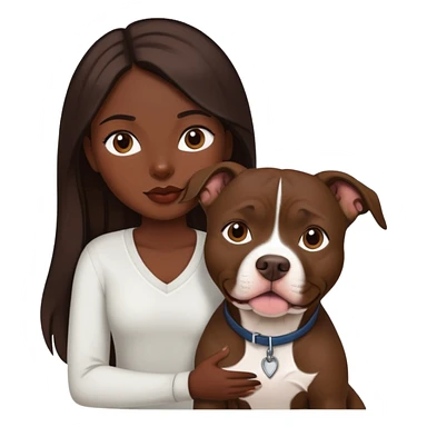 girl with dark brown long hair with her pitbull dog brown and white sticker