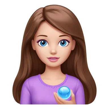 beautiful barbie girl with long brown hair, blue eyes and wearing light purple clothes playing games sticker