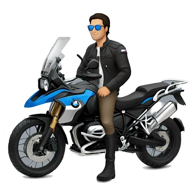 bmw gs 1250 black male rider sunglases on bike dark hair blue eyes sticker