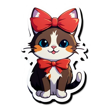 Cat wearing a bow sticker