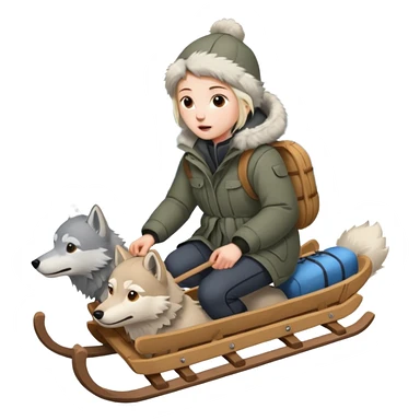wolves pulling person on sled sticker