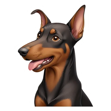 cinematic-cute-yawning-doberman-portrait-emoji,-head-tilted-slightly-with-a-dramatic,-wide-open-yawn,-revealing-a-sleek black and brown fur-with-a-subtle-shimmer,-floppy-ears-slightly-drooping,-round-brown-eyes-barely-open-in-drowsy sticker