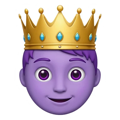 An emoji of Wemmbu, purple skinned, 2 dots for eyes. :] smile and golden crown sticker