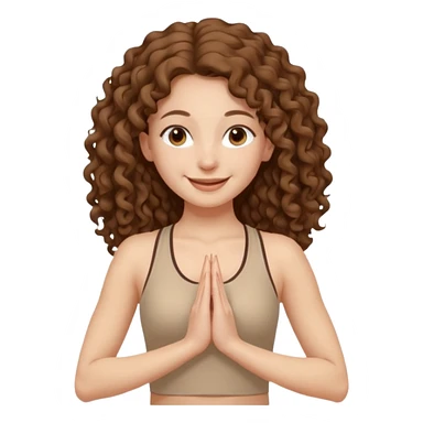 girl long brown hair curly yoga wearing beige sticker