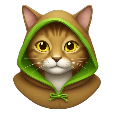 brown cat with yellow eyes and a green hood that smiling sticker