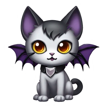   cool edgy kawaii ethereal dark-punk-themed animal vampiric cat-hybrid Fakemon with fangs and bat-wing-ears with a collar full body sticker
