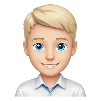 smiling boy in white shirt and blue eyes sticker