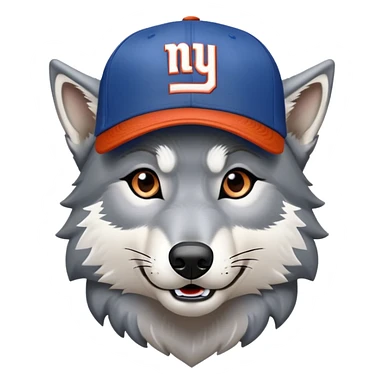 A gray wolf in a New York giants ball cap  sticker