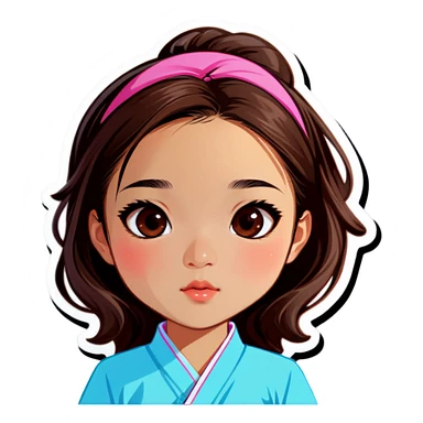 girl is brown or dark hair asian face  sticker