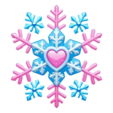 snowflake pink heart color white baby blue and pink glitter glow basic realist sticker