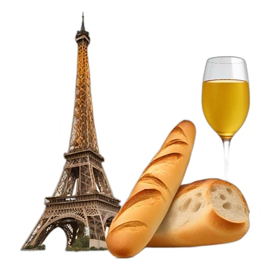 Baguette et vin devant la Tour Eiffel sticker
