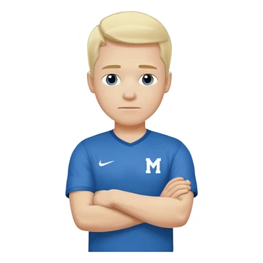 Pale blond man in blue football t shirt crossed arms from cold sticker