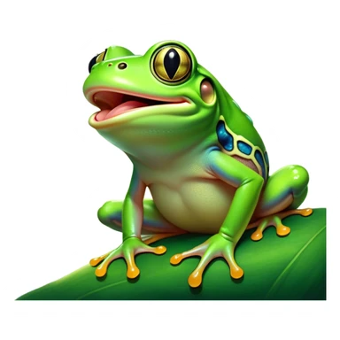 Cinematic Cute Yawning Green Tree Frog Portrait Emoji, Head tilted slightly with a dramatic, wide-open yawn, showcasing a compact, vivid green body with gently drooping eyelids and half-closed, drowsy eyes, Simplified yet irresistibly adorable features, highly detailed, glowing with a soft, cozy jungle glow, high shine, relaxed yet expressive, stylized with a dash of whimsical amphibian charm, soft glowing outline, capturing the essence of a drowsy yet affectionate green tree frog that appears ready to stretch out for a nap! sticker