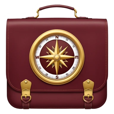 burgundy travel item with  a gold compass in the lower right corner of the emoji in front of travel item sticker