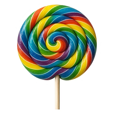 Change the lollipop to a realistic rainbow swirl lollipop with a transparent background, photorealistic style. sticker