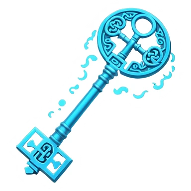 Ancient key glowing blue with runic markings, floating sticker