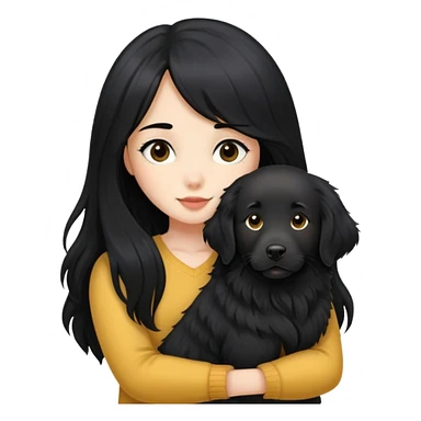 A girl with long black hair and a black golden retriever sticker