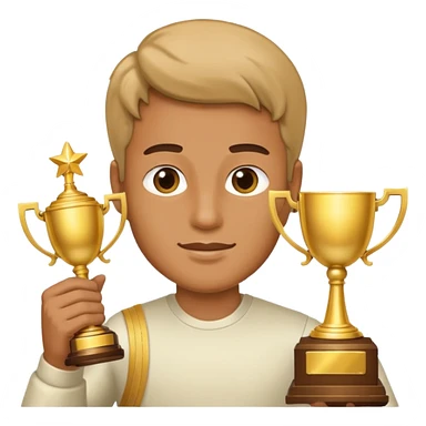 man raising a trophy sticker