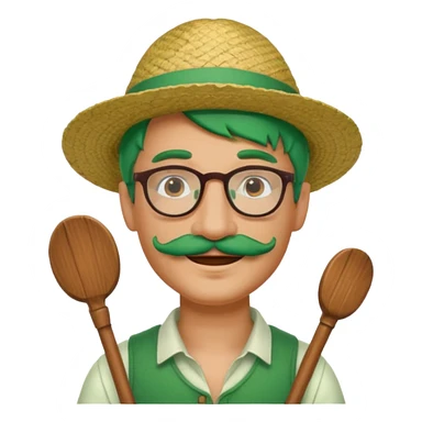 venice gondolier with green hair, iconic hat, normal glassess and mustache sticker
