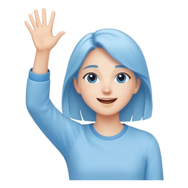 girl wearing pastel blue clothes with arms raised in excitement making a hurray celebration gesture sticker