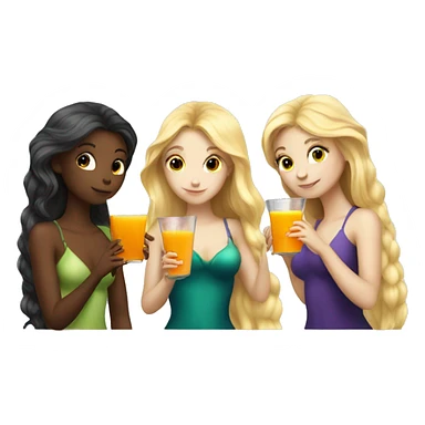 Three beautiful mermaids (one blond and two brown hair) drinking orangejuice sticker