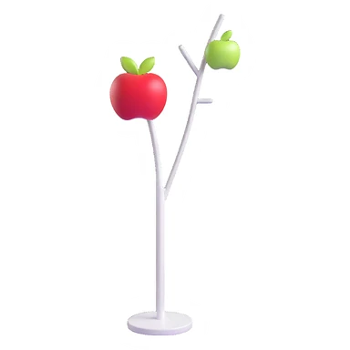 sleek white standing coat rack with apple-inspired minimalist design sticker