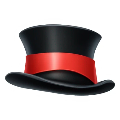 A black top hat displaying a red ribbon around the base. The ribbon forms a visible bow at the front, with the ends falling slightly over the top of the hat. sticker