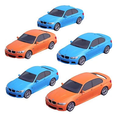 exactly four BMW cars together, detailed and stylized sticker