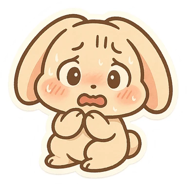 chibi bunny looking scared, ears down, blushing, simple background sticker