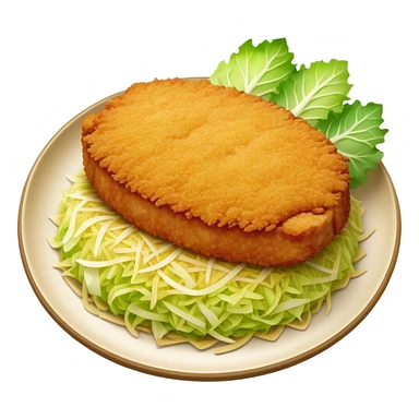 Cinematic Realistic Tonkatsu Dish Emoji, featuring a golden, breaded pork cutlet served with shredded cabbage rendered with rich textures and vibrant, dynamic lighting. sticker