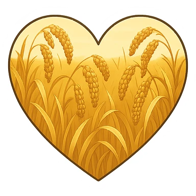 heart with a golden millet field, clean digital illustration, no background sticker