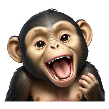 Cinematic Cute Yawning Chimpanzee Portrait Emoji, Head tilted slightly with a dramatic, wide-open yawn, showcasing a gently textured face with half-closed, drowsy eyes and an open, relaxed expression, Simplified yet irresistibly adorable features, highly detailed, glowing with a soft, cozy glow, high shine, relaxed yet expressive, stylized with a dash of whimsical primate charm, soft glowing outline, capturing the essence of a drowsy yet affectionate guardian that seems ready to stretch out for a nap! sticker