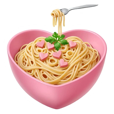 Spaghetti carbonara, in a pink bowl, the bowl should be heartshaped sticker