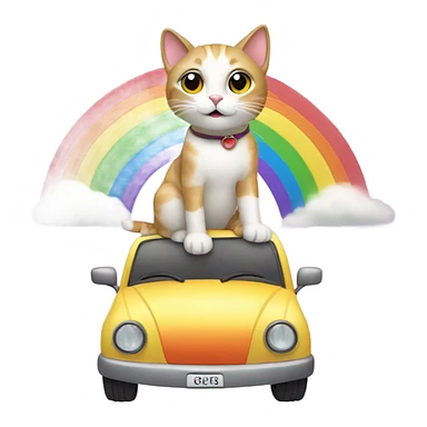 cat riding a car on a rainbow sticker