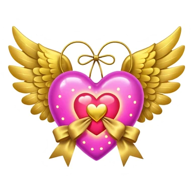 neon heart with a gold bow with heart pattern on the bow, with wings sticker