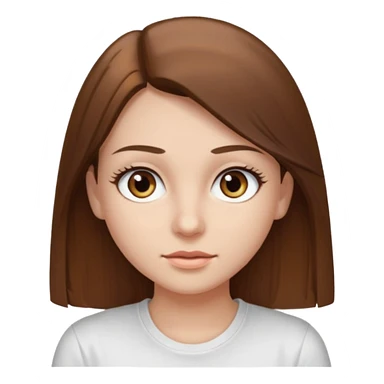 Chica de pelo liso ,largo y marrón con ojos color marrón claro y una camiseta blanca y la piel blanca con pestañas sticker