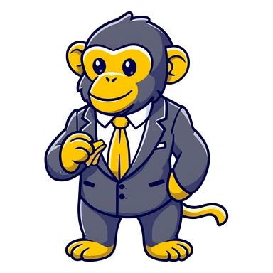 chimpanzee wearing a fancy suit eating a banana sticker