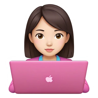Brunette Asian girl working pink laptop sticker