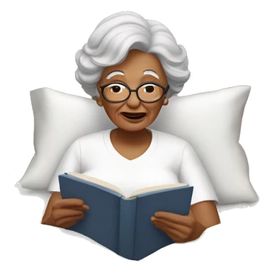 grandma in white top reading in bed sticker