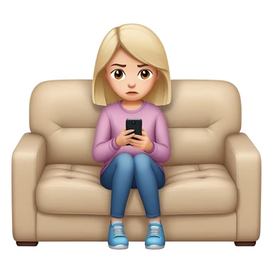 A disgruntled girl is sitting on her phone on the couch sticker