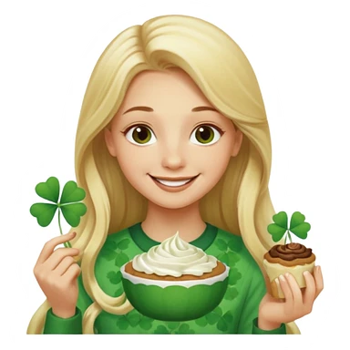 금발 긴머리, 연한갈색 눈썹, 네잎클로버 좋아하고, 디저트 좋아하고 sticker