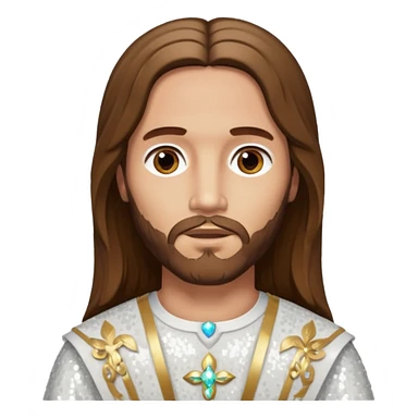 Jesus Christ from The Bible with long brown hair, white sequin outfit sticker