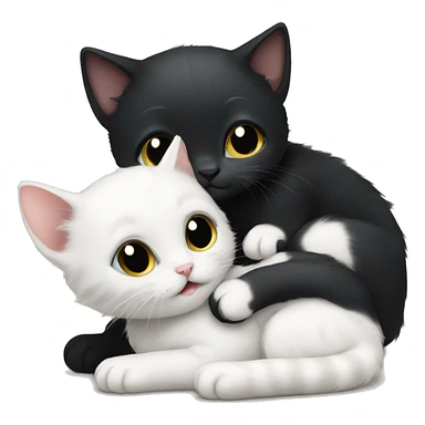 A black kitten hugs a white kitten  sticker