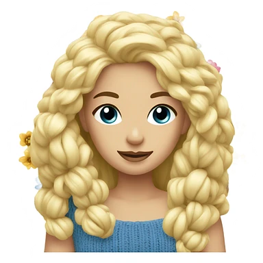 beautiful blonde woman with blue eyes knitting flowers sticker